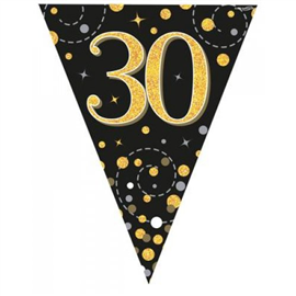 Flag Foil Bunting 30th Birthday Blk & Gold 3.9M