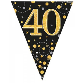 Flag Foil Bunting 40th Birthday Blk & Gold 3.9M