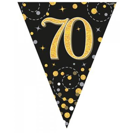 Flag Foil Bunting 70th Birthday Blk & Gold 3.9M