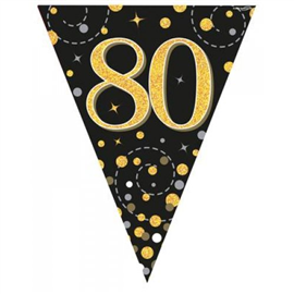 Flag Foil Bunting 80th Birthday Blk & Gold 3.9M