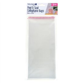 Peel & Seal Cellophane Bags 10cm x 22cm 40/PK