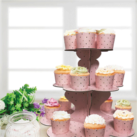 Pink With Gold Foiled Dots 3 Tier Cup Cake Stand