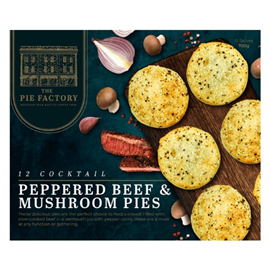 The Pie Factory Cocktail Pies Peppered Beef & Mushroom 12/PK