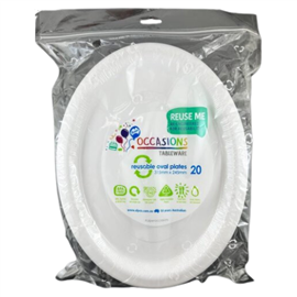 White Oval Reusable Plastic Plate 20/pk