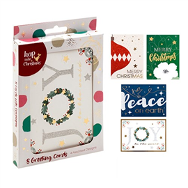 XMAS CARDS GLITTER FOIL EMBOSS 8/PK 69498