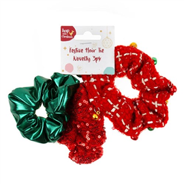 XMAS HAIR TIE NOVELTY SCRUNCHIES 3/PK 71236